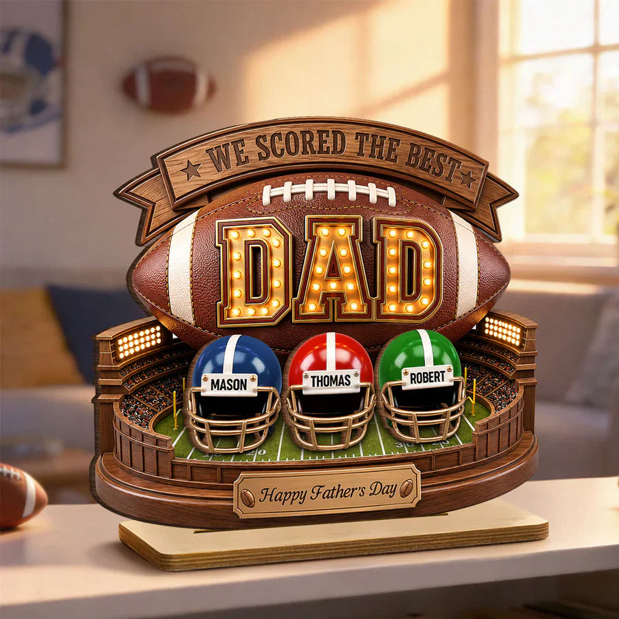 American Football Personalized 2-Layer Wooden Plaque for Dad, Unique Father's Day Gift with Stadium Style