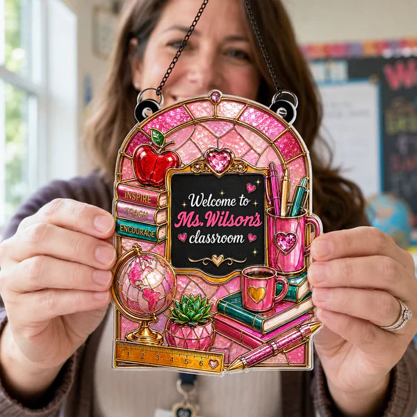 Personalized Acrylic Suncatcher Ornament for Teacher, Classroom Window Decor, Unique Teacher Gift