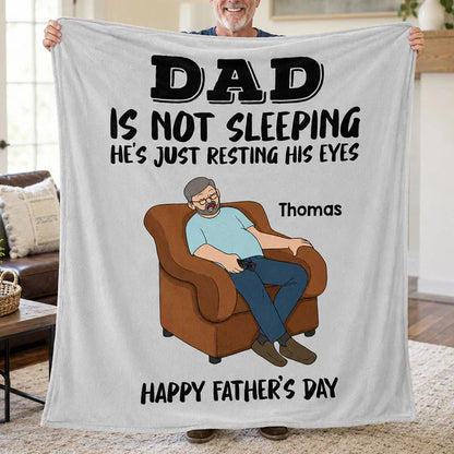 Personalized Fleece Blanket, Resting His Eyes Armchair Dad Cartoon, Unique Father's Day Gift for Dad