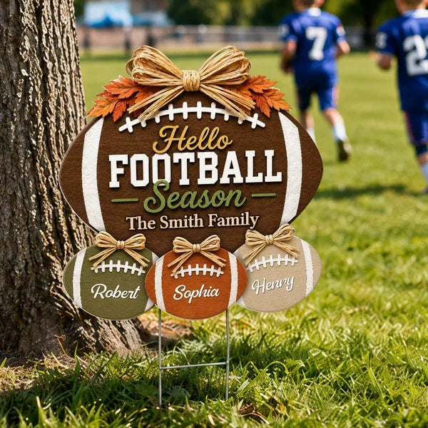Hello Football Season Shaped Yard Sign, Personalized Lawn Decor, Creative Gift for Family Team Spirit