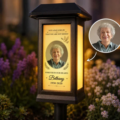 Personalized Solar Garden Stake Light with Photo & Dove, Unique Sympathy Gift for a Garden Memorial