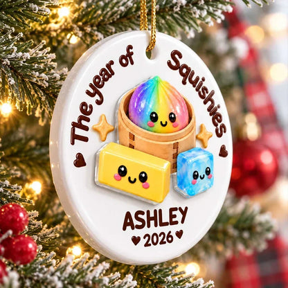 Personalized Ceramic Ornament, Cute Rainbow Dumplings in a Steamer, Unique Christmas Gift for Kids
