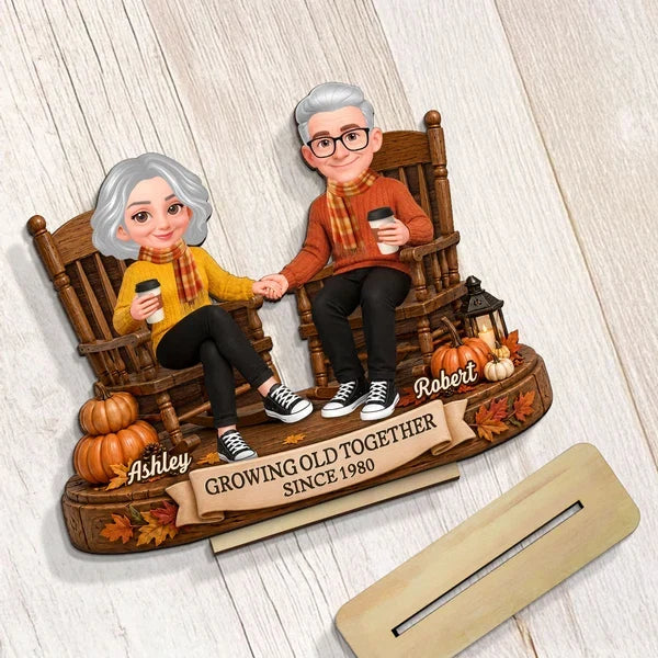 Personalized 2-Layer Wooden Plaque, Older Couple Holding Hands in Autumn, Unique Gift for Couples
