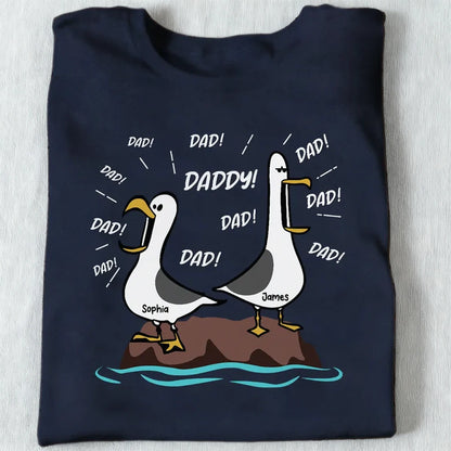 Classic Tee for Dad With Cartoon Seagulls and Daddy Text, Creative Father's Day Gift