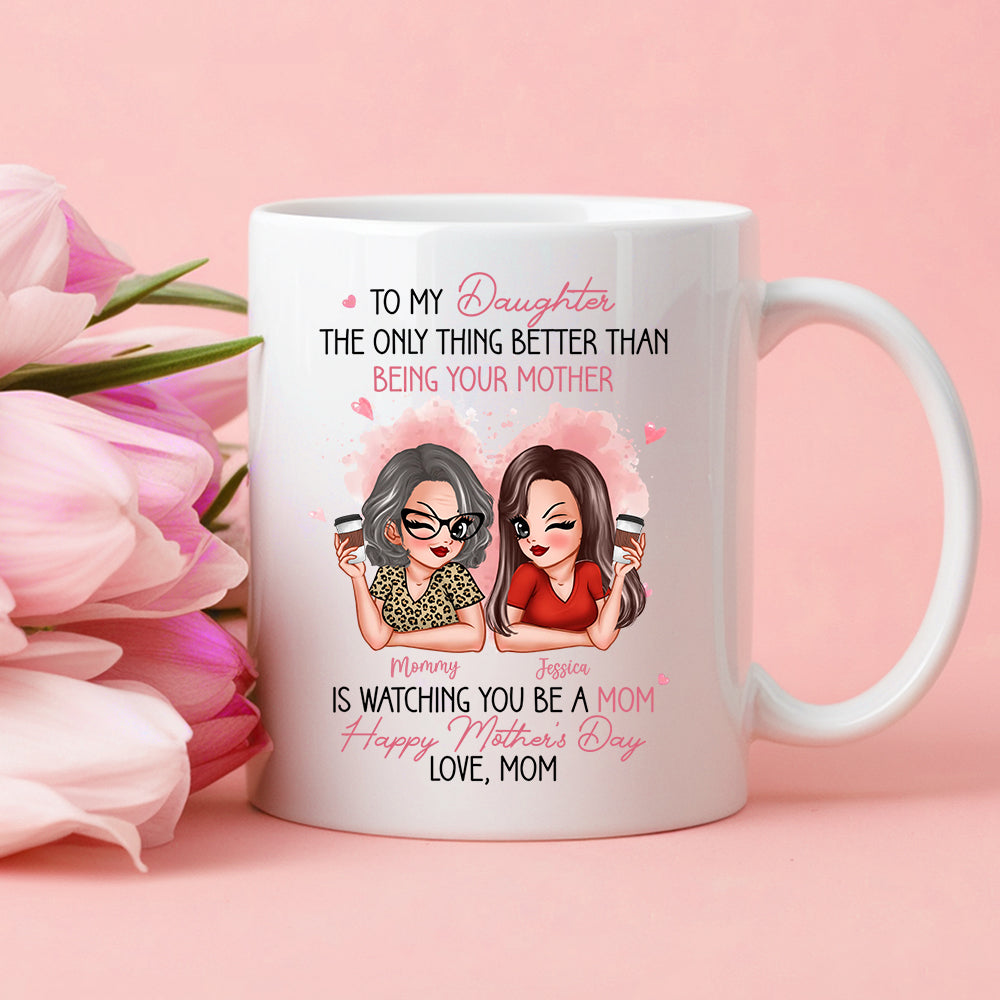 To My Daughter – Personalized Ceramic Mug , Perfect Gift for Mother and Daughter, Featuring a Fun Design with Winking Characters