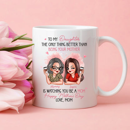 To My Daughter – Personalized Ceramic Mug , Perfect Gift for Mother and Daughter, Featuring a Fun Design with Winking Characters