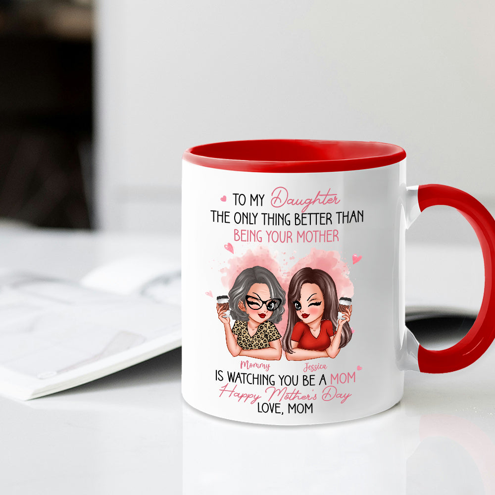 To My Daughter – Personalized Ceramic Mug , Perfect Gift for Mother and Daughter, Featuring a Fun Design with Winking Characters