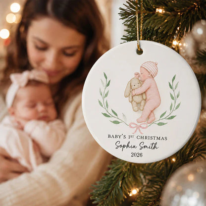 Personalized Ceramic Ornament, Baby's First Christmas Sleeping Baby, Unique Gift for New Parents