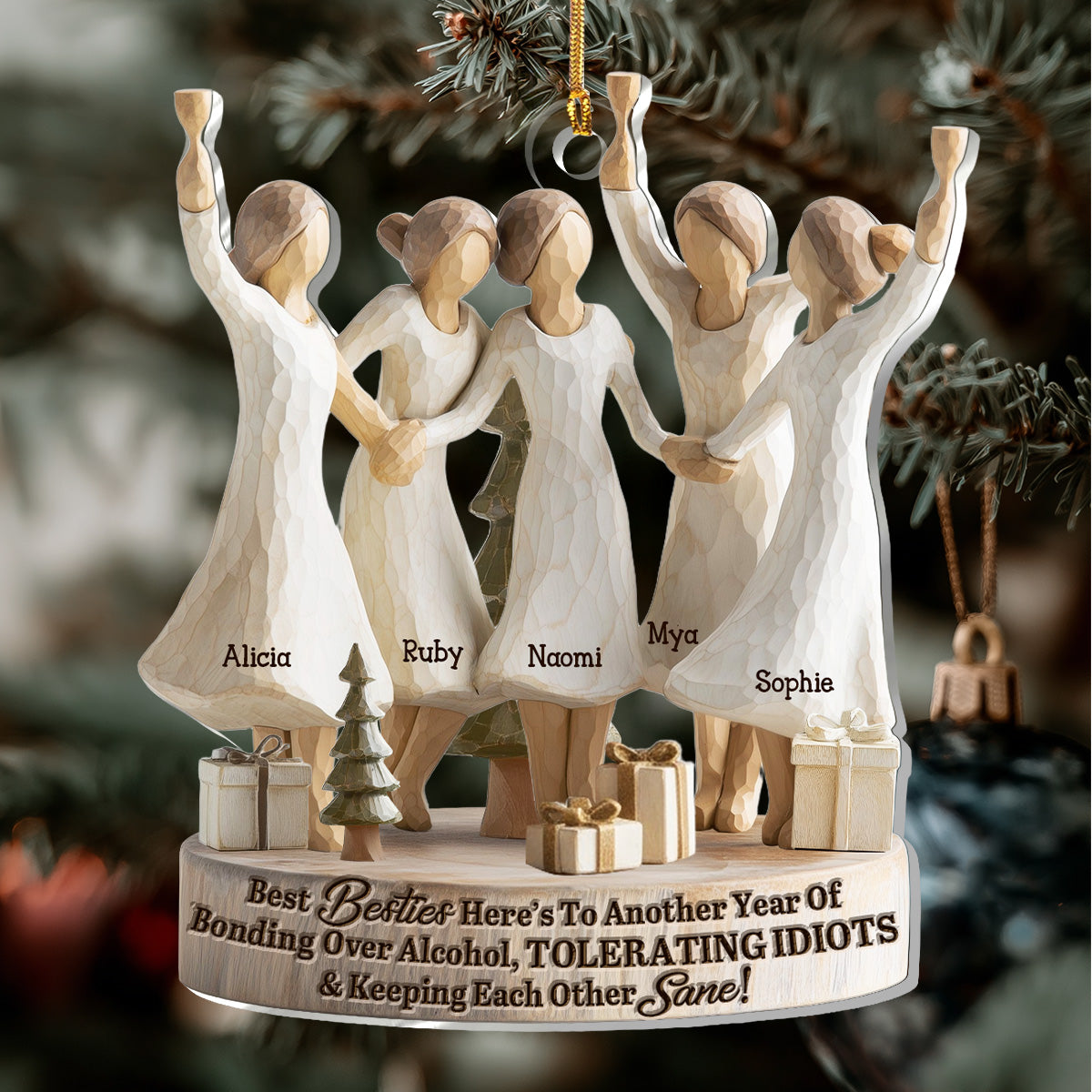 Custom Friends Acrylic Ornament for Holiday Celebration – Funny We'll Be Friends Until We're Old And Senile Keepsake, Perfect Christmas Tree Gift for Your Besties