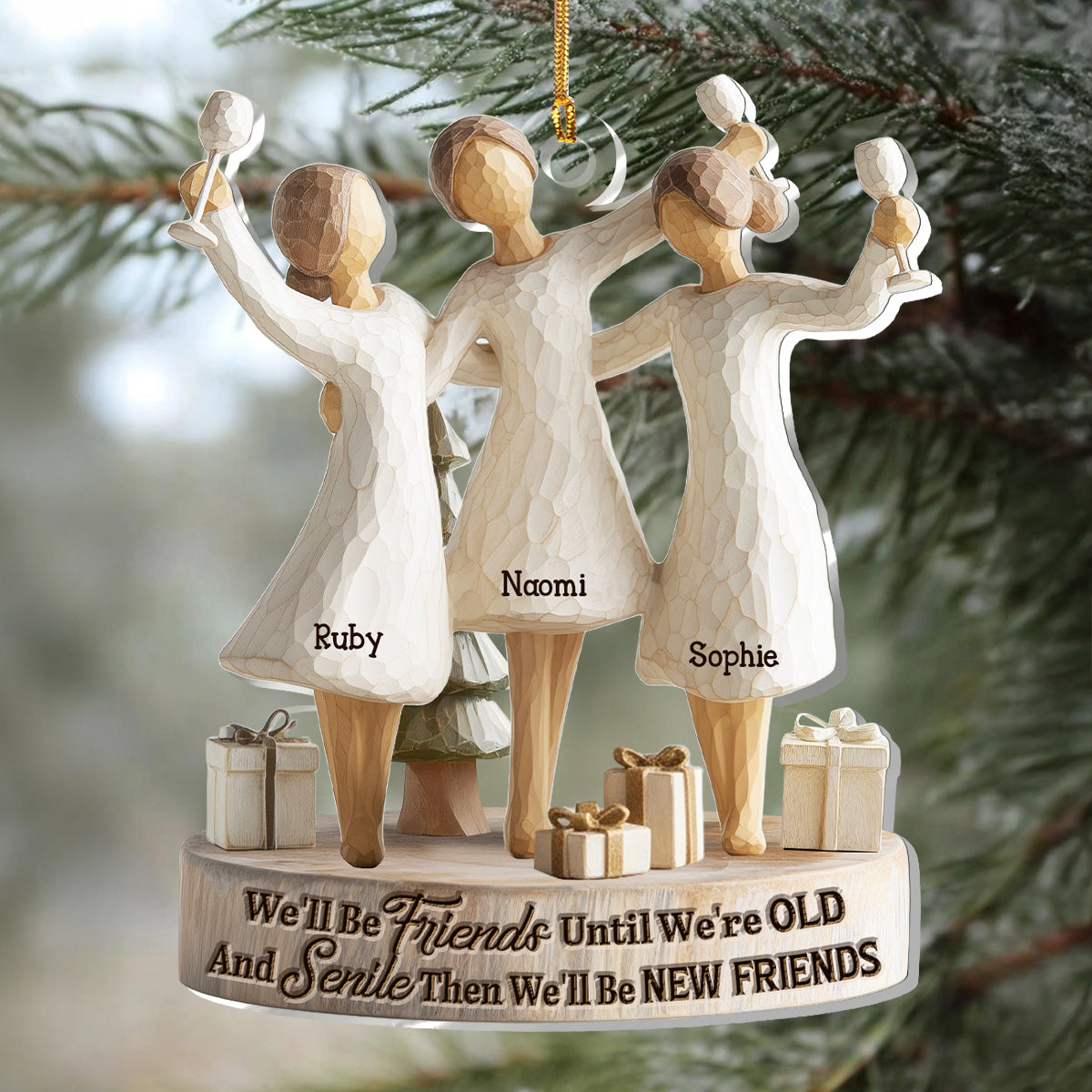 Custom Friends Acrylic Ornament for Holiday Celebration – Funny We'll Be Friends Until We're Old And Senile Keepsake, Perfect Christmas Tree Gift for Your Besties