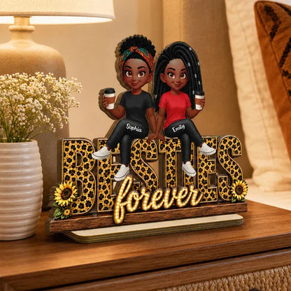 Personalized Besties Forever 2-Layer Wooden Plaque, Leopard Style Creative Gift for Friend
