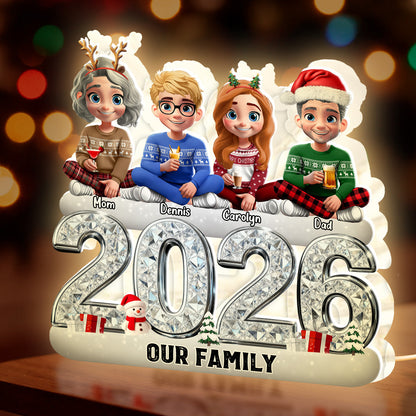 Custom Our Family Acrylic Light Box with Festive Characters, Warm Atmosphere Lighting Acrylic Light Box, Heartfelt Holiday Gift for the Whole Family