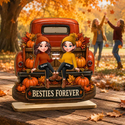 Personalized 2-Layer Wooden Plaque, Fall Truck Besties Forever, Unique Gift for Friend