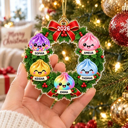 Personalized Acrylic Ornament, Colorful Dumpling Family Keepsake on a Lit Christmas Tree, Creative Gift for Kids & Parents