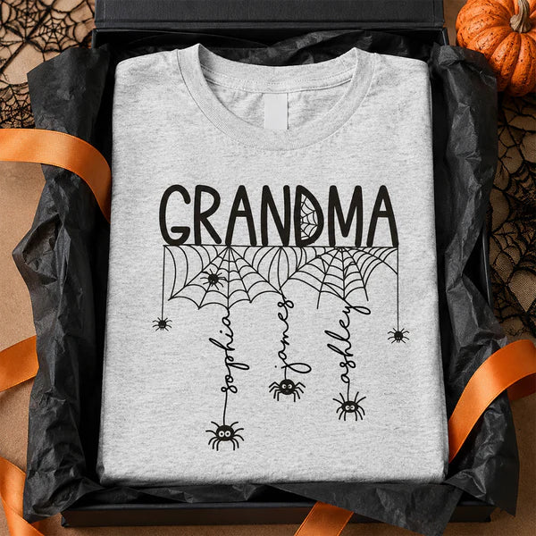 Personalized Halloween Grandma Classic Tee, Spooky Spider Web Creative Gift for Grandma