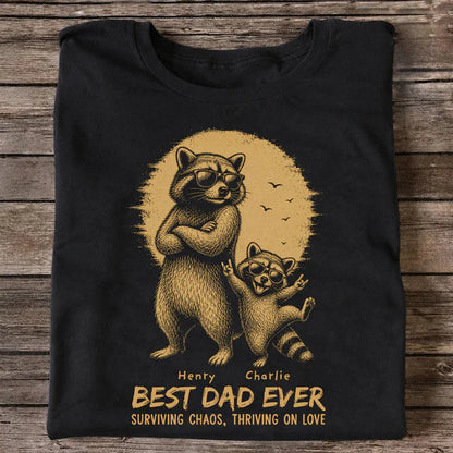 Personalized Classic Tee With Sunglasses Raccoon Dad & Kid Art, Unique Father's Day Gift for Dad