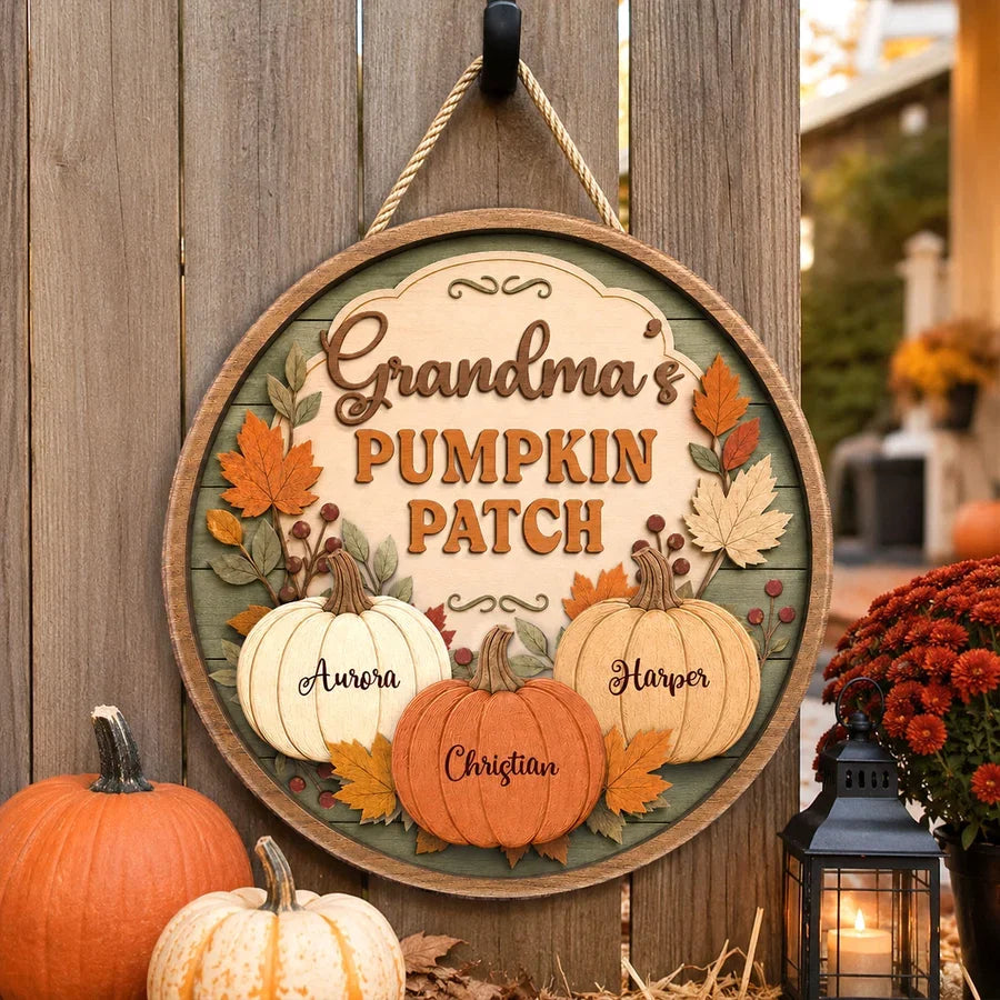 Personalized Wooden Sign, Grandma's Pumpkin Patch Autumn Porch Decor, Unique Gift for Grandma