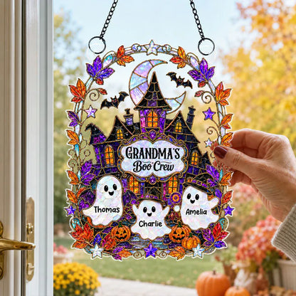Personalized Acrylic Suncatcher Ornament, Grandma's Boo Crew Halloween Window Decor, Unique Gift for Grandma