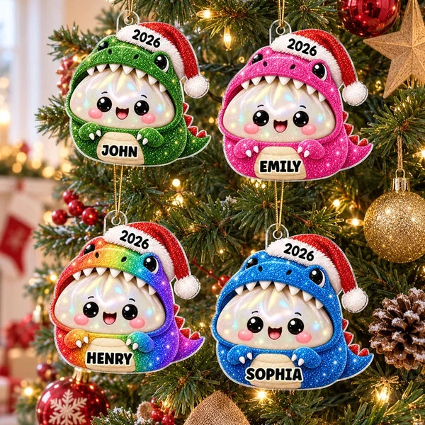 Personalized Acrylic Ornament, Smiling Dumpling Dinosaur Keepsake for Festive Tree Decor, Creative Gift for Dinosaur Fans