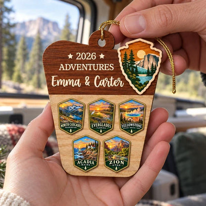 Wooden Ornament, Personalized Scenic Park Memories, Creative Christmas Gift for Adventure-Loving Couples