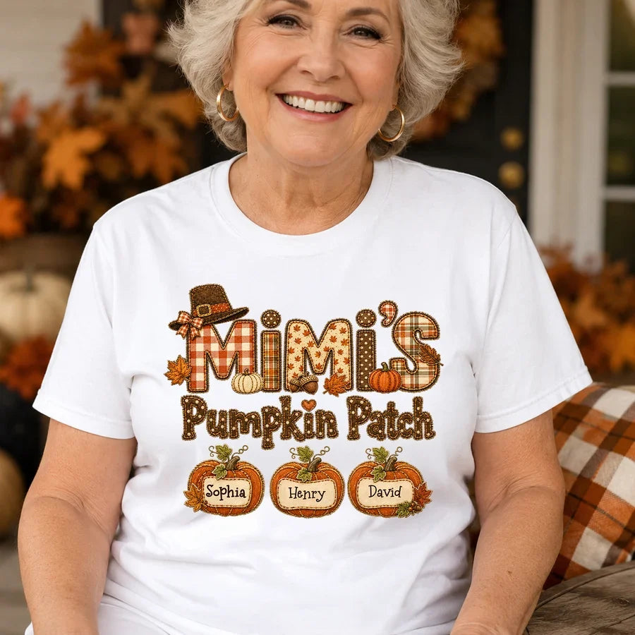 Personalized Grandma's Pumpkin Patch Sweatshirt, Autumn Patchwork Pumpkins, Unique Gift for Grandma