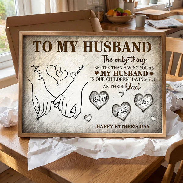 Personalized Husband & Dad Poster, Pinky Promise Hands, Unique Father's Day Gift With Vintage Warmth