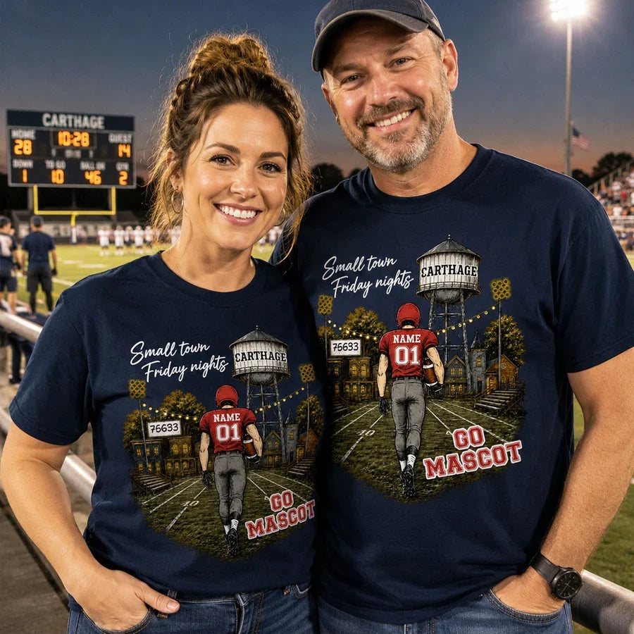 Personalized Classic Tee, Football Player Walking onto a Lit Field, Creative Game Day Gift for Mom