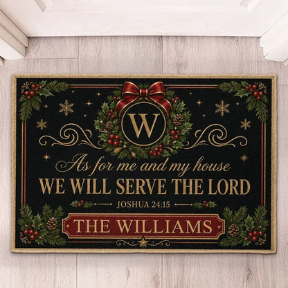 We Will Serve the Lord Standard Doormat, Personalized Christmas Entryway Decor, Creative Gift for Family