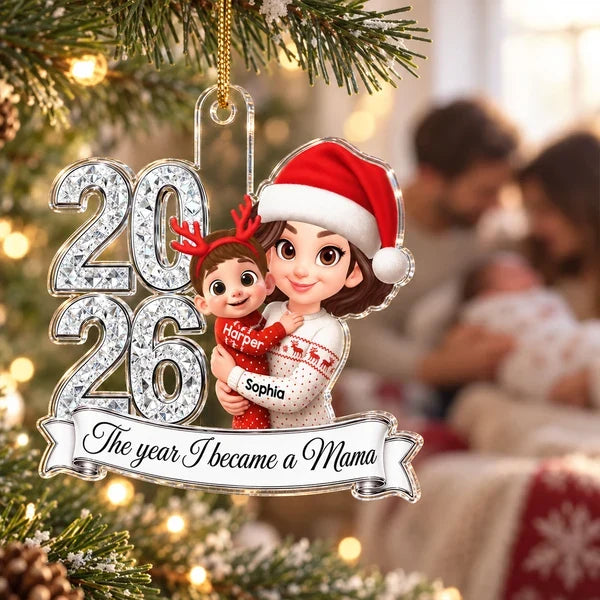 Personalized Acrylic Ornament, The Year I Became a Mama, Mother Holding Baby, Creative Christmas Gift for New Mom