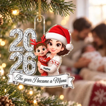 Personalized Acrylic Ornament, The Year I Became a Mama, Mother Holding Baby, Creative Christmas Gift for New Mom