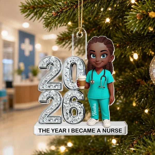 Personalized Acrylic Ornament, Proud Nurse Holding Coffee on a Christmas Tree, Creative Milestone Gift
