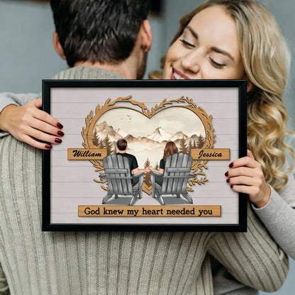 Couple Mountain View Poster – “God Knew My Heart Needed You” wall art, a perfect romantic gift for couples