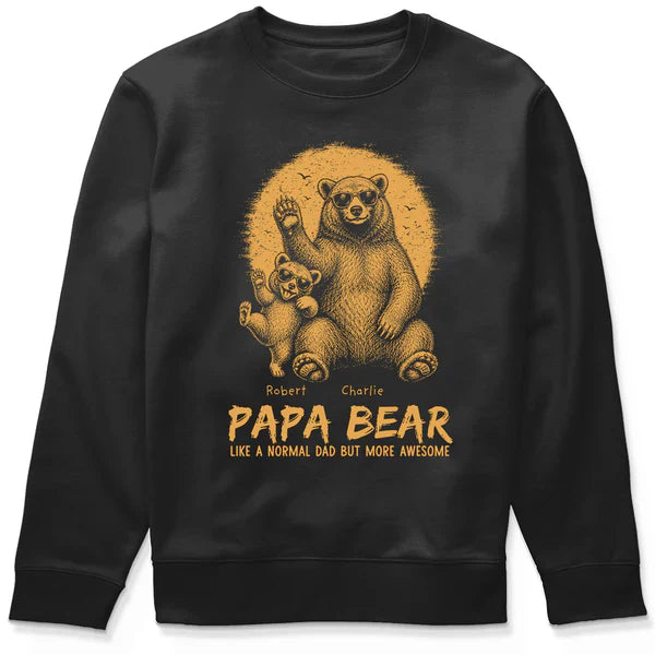 Personalized Classic Tee With Waving Papa Bear Art, Unique Father's Day Gift For Dad
