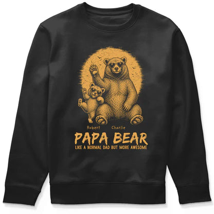 Personalized Classic Tee With Waving Papa Bear Art, Unique Father's Day Gift For Dad