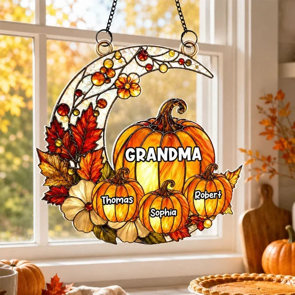 Grandma Pumpkin Acrylic Suncatcher Ornament, Personalized Autumn Keepsake, Creative Gift for a Sunlit Window