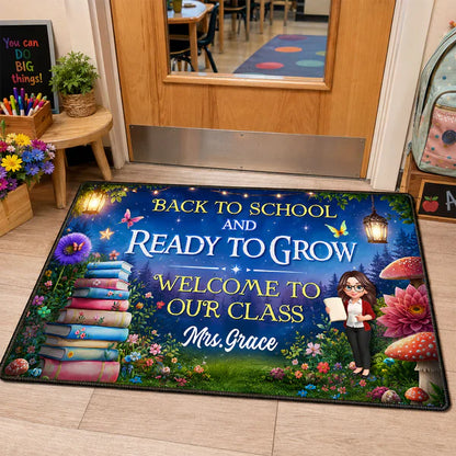 Personalized Back To School Doormat With Teacher Reading Art, Unique Teacher Gift For Indoor Entryway