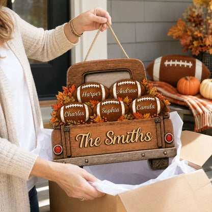 Family Football Wooden Sign, Custom Autumn Pickup Truck Decor, Heartfelt Creative Gift for Parents