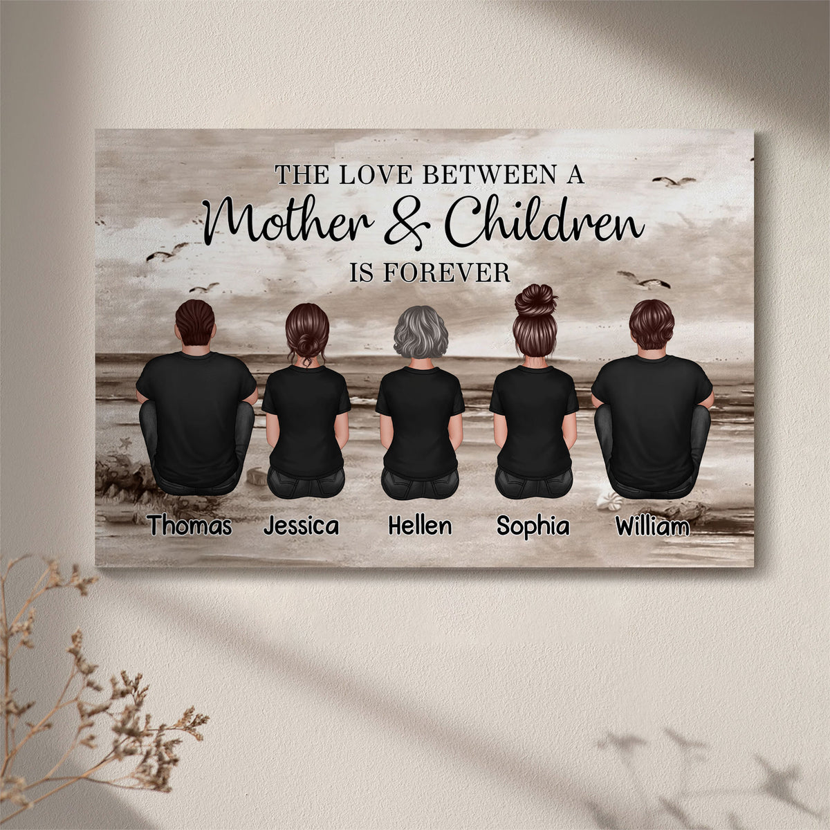 Mother & Daughters Beach Back View – Personalized Poster, Sentimental Decor for Valentine's Day or Mother's Day