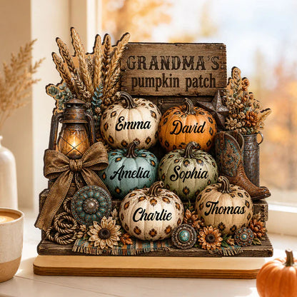 Personalized 2-Layer Wooden Plaque, Grandma's Leopard Pumpkin Patch Fall Decor, Unique Gift for Grandma
