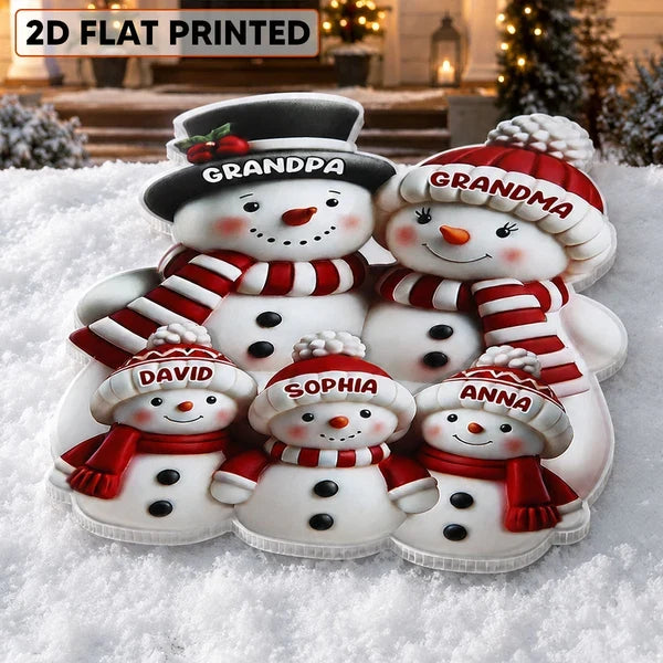 Personalized Snowman Family Shaped Yard Sign, Gathered in a Snowy Yard, Unique Christmas Gift for Grandparents