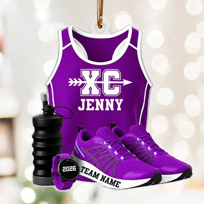 Personalized Acrylic Ornament, Red Cross Country Gear, Unique Christmas Gift for Runner