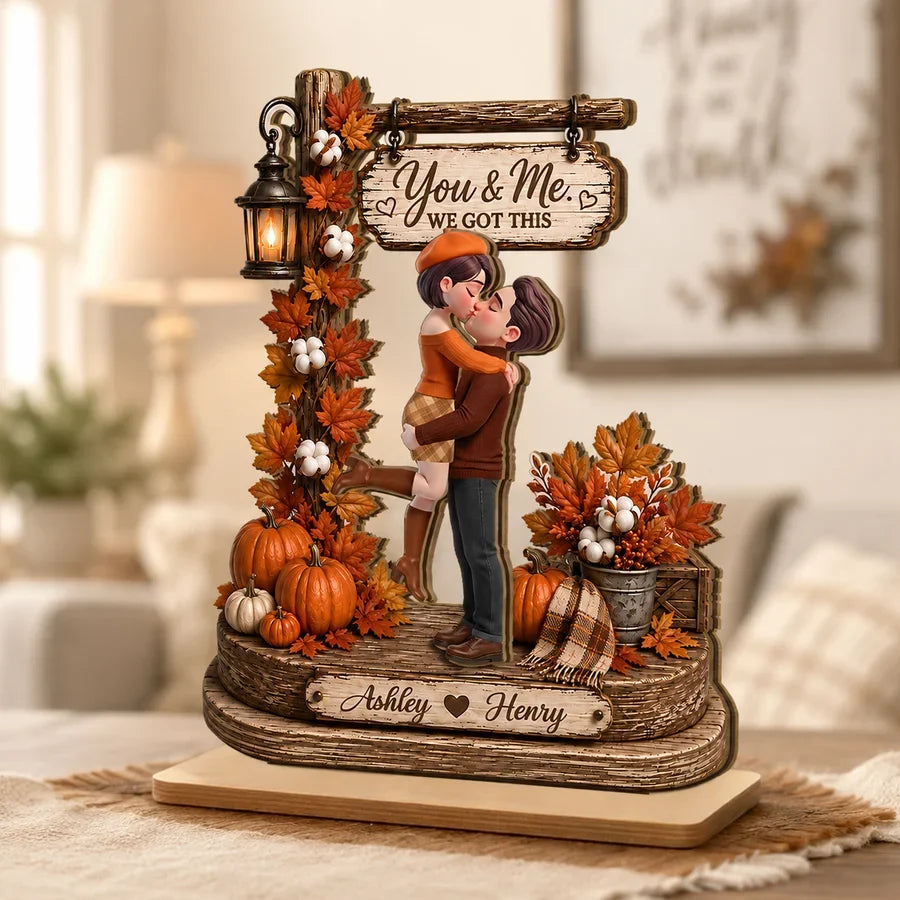 2-Layer Wooden Plaque with You & Me Quote, Personalized Romantic Fall Decor, Unique Gift for Couple
