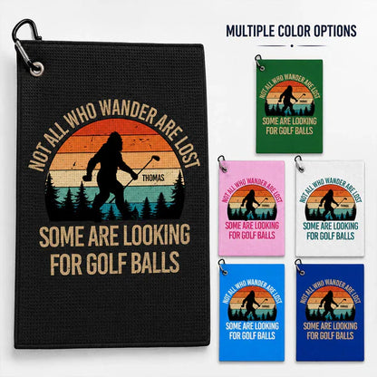Personalized Waffle Weave Golf Towel with Bigfoot on the Course, Unique Gift for Dad or Grandpa