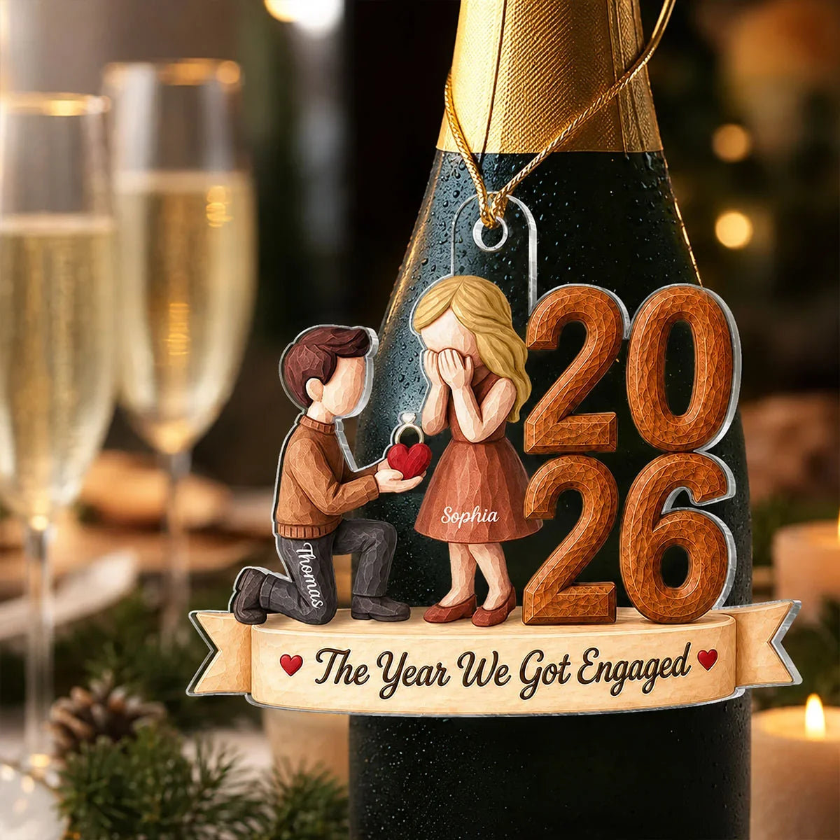Personalized Acrylic Ornament, Kneeling Proposal Scene, Unique Engagement Gift for Couple