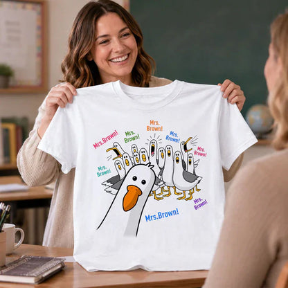Personalized Seagulls Calling Classic Tee, Custom Teacher Name Design, Unique Back-to-School Gift