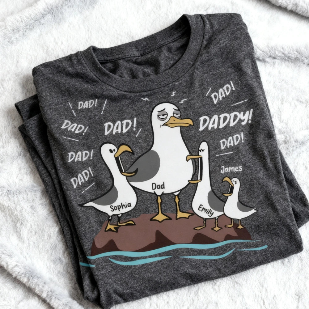 Personalized Seagull Dad Classic Tee, Funny Cartoon Dad & Kids Shirt, Unique Father's Day Gift for Dad