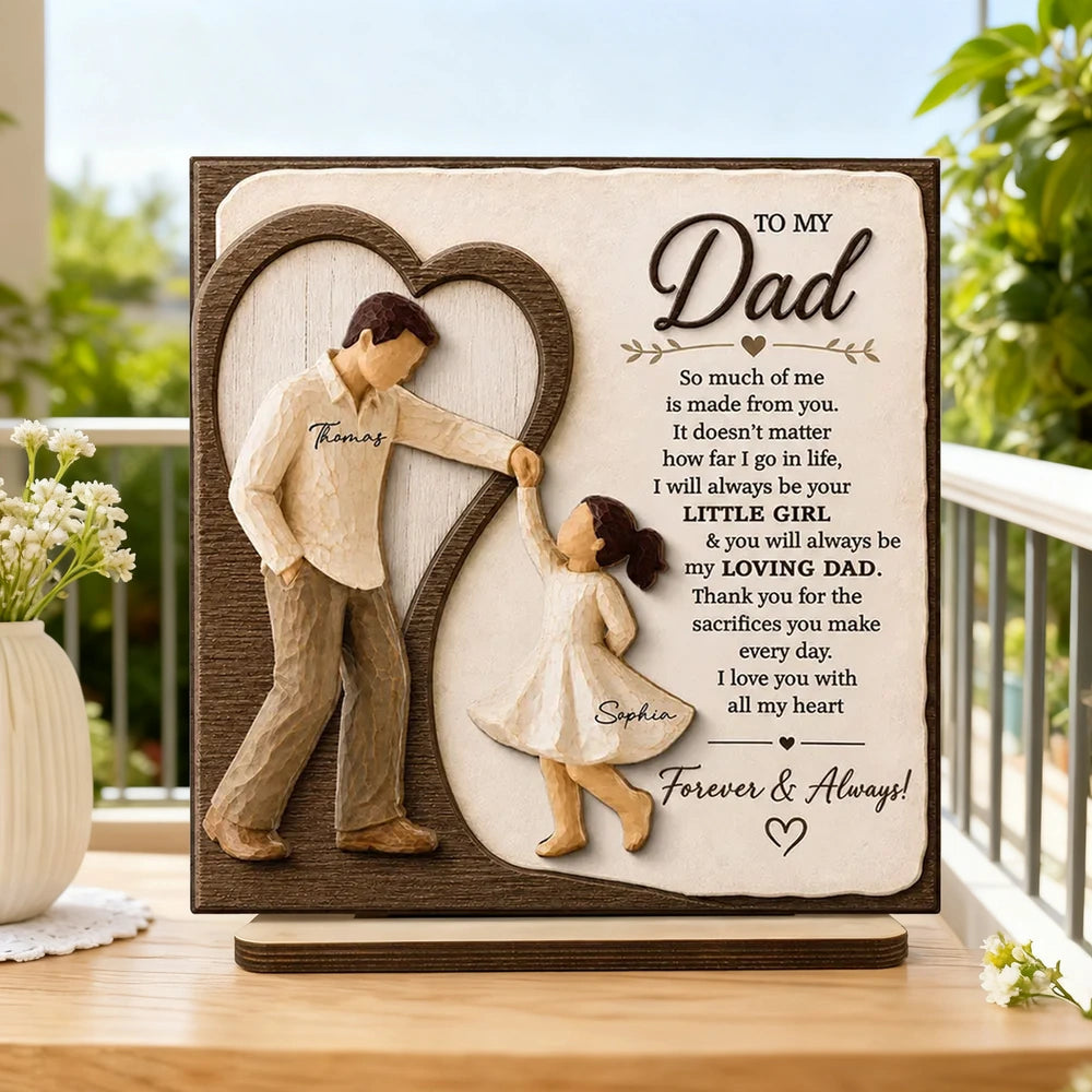 Personalized 2-Layer Wooden Plaque for Dad, Father & Daughter Holding Hands, Unique Gift From Daughter