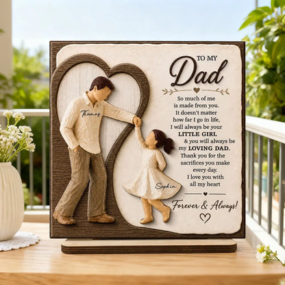 Personalized 2-Layer Wooden Plaque for Dad, Father & Daughter Holding Hands, Unique Gift From Daughter