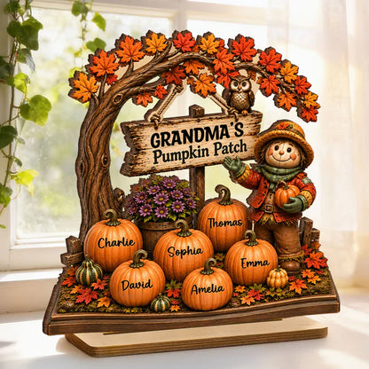 Personalized 2-Layer Wooden Plaque, Grandma's Pumpkin Patch Fall Decor, Unique Gift for Grandma