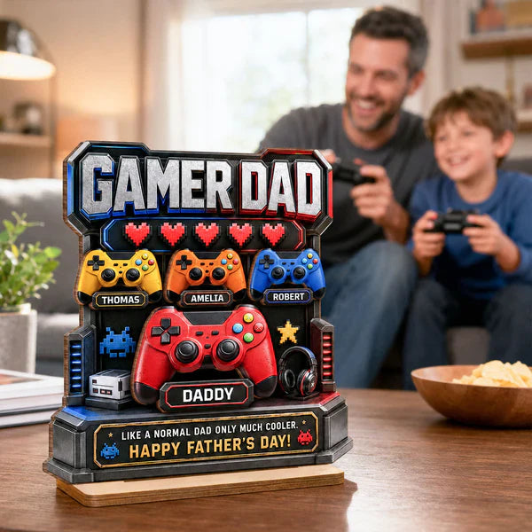 Personalized Gamer Dad Wooden Plaque, Arcade Controller Unique Gift for Dad on Father's Day